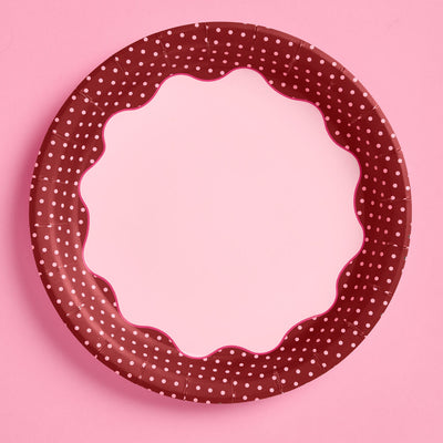 Burgundy Polka Dot Plates - 10 Paper Plates