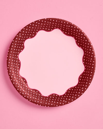 Burgundy Polka Dot Plates - 10 Paper Plates