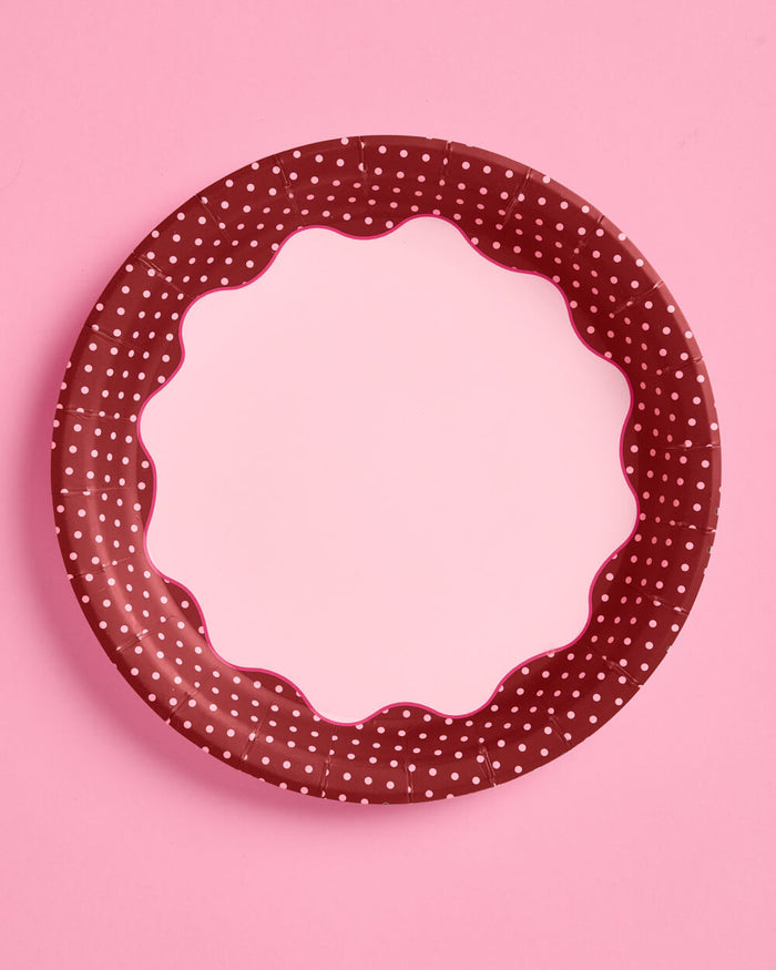 Burgundy Polka Dot Plates - 10 Paper Plates