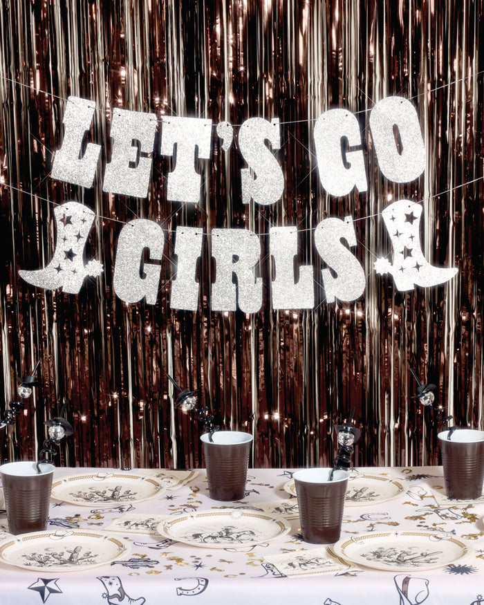 Let's Go Girls Banner - silver glitter banner