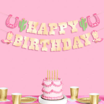 HBD Cowgirl Banner - gold foil banner