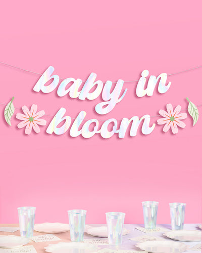 Baby in Bloom Banner - iridescent foil banner