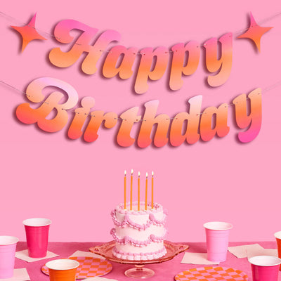 Happy Birthday Banner - pink + orange birthday banner