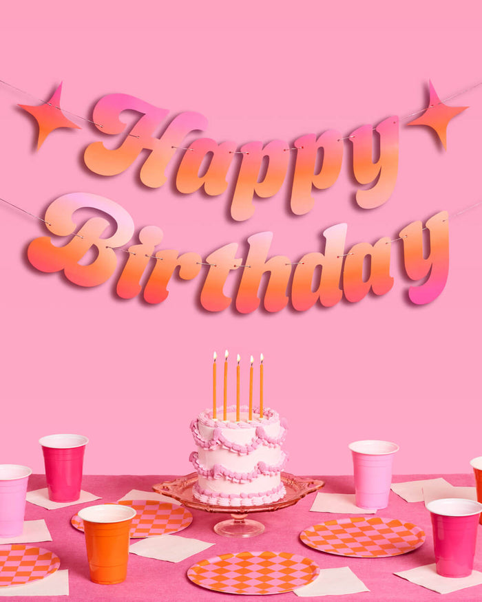 Happy Birthday Banner - pink + orange birthday banner