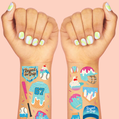 Baseball Drip Tattoos - 2 sheets of tattoos
