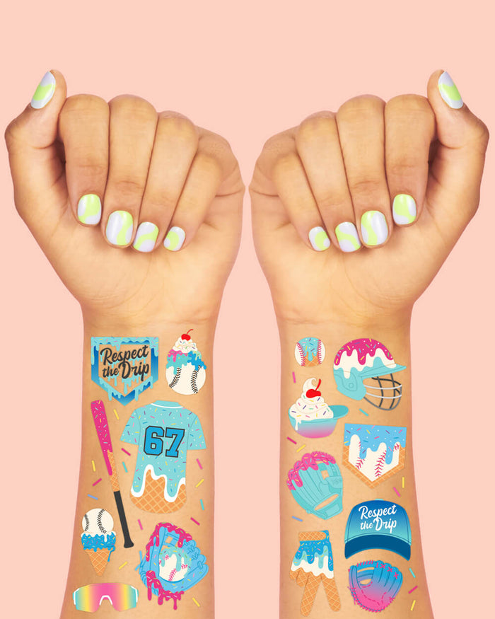 Baseball Drip Tattoos - 2 sheets of tattoos