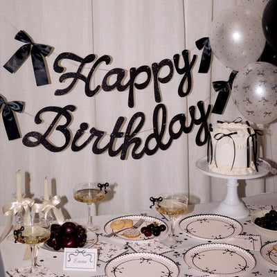 Little Black Bow Bundle - plates, napkins, bday banner
