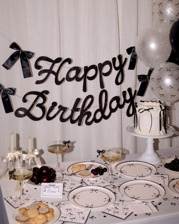 Little Black Bow Bundle - plates, napkins, bday banner