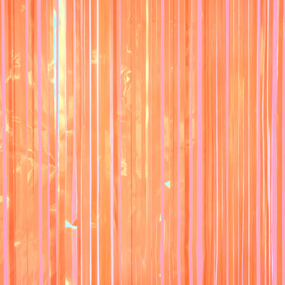 Orange Fringe Curtain Backdrop - iridescent foil banner