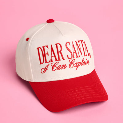 Dear Santa Trucker Hat - red + cream embroidered cap