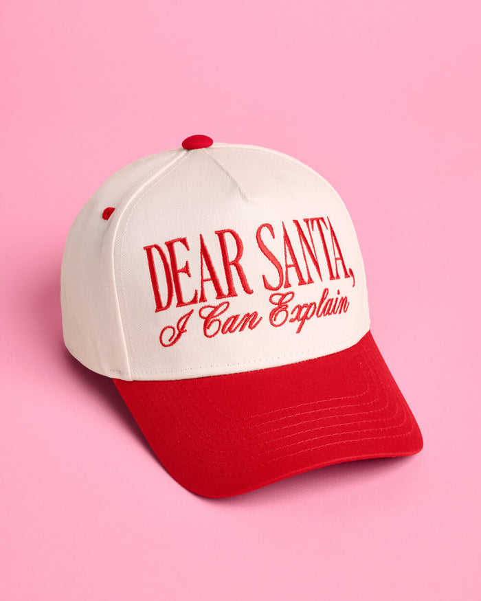 Dear Santa Trucker Hat - red + cream embroidered cap