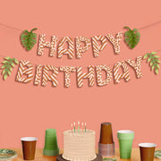 Safari Birthday Banner - animal print + leaf icons