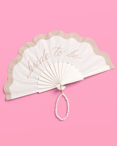 Pearl To Be Fan - white wooden fan with pearls