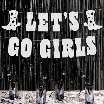Let's Go Girls Banner - silver glitter banner