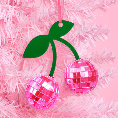 Disco Cherries Ornament - pink disco ornament
