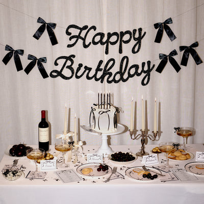 Little Black Bow Banner - black glitter banner