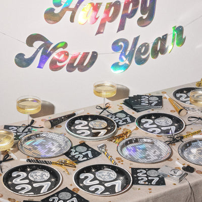 2027 NYE Disco Trio - napkins, plates, banner