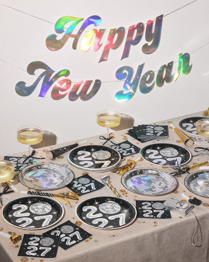 2027 NYE Disco Trio - napkins, plates, banner