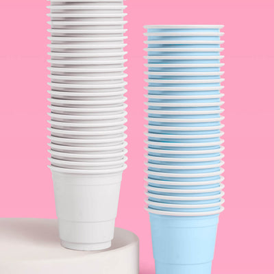 Blue + White Shot Glasses - 50 plastic shot glasses