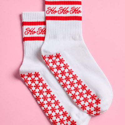 Sleigh Your Workout Grip Socks - red + white pilates socks