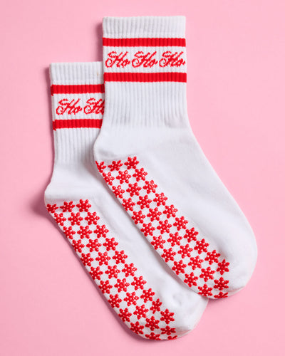 Sleigh Your Workout Grip Socks - red + white pilates socks