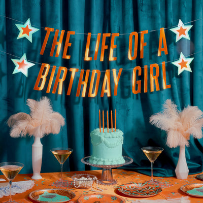 Life Of A Bday Girl Banner - orange foil banner