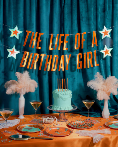 Life Of A Bday Girl Banner - orange foil banner