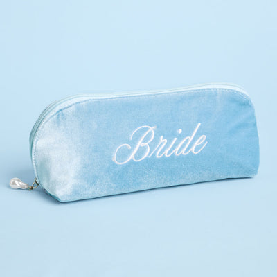 Bride Velvet Cosmetic Bag - Blue Velvet Makeup Bag