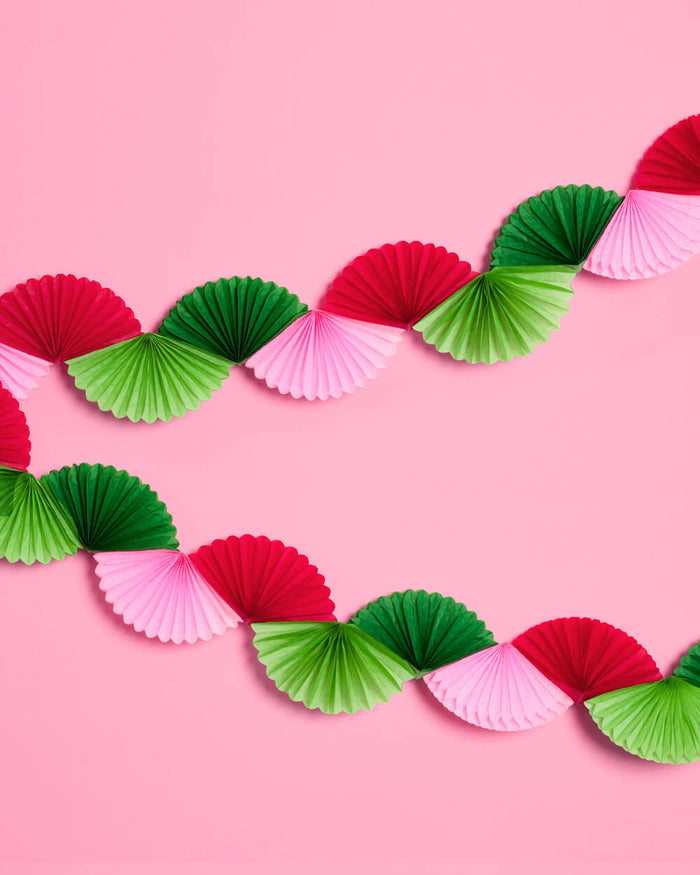 Pink Christmas Garland - festive paper fan banner