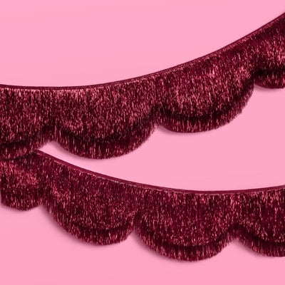 Burgundy Scallop Fringe Banner - 6 ft red fringe garland