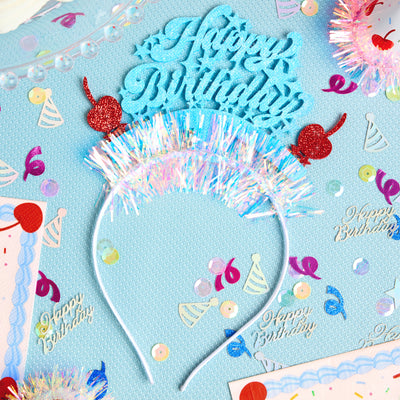 HBD Headband - cherry tinsel headband