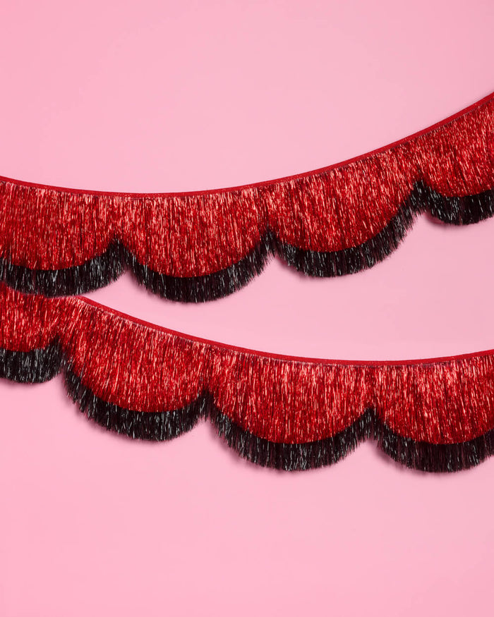 Scallop Fringe Banner - black + red foil banner