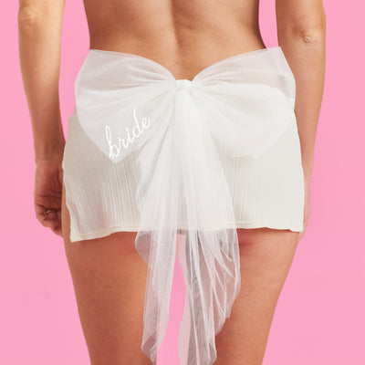 Embroidered Bride Bikini Bow - clip on bathing suit bow