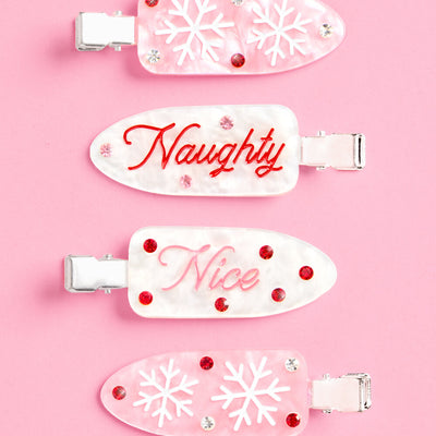 Naughty or Nice Hair Clips - 4 christmas clips