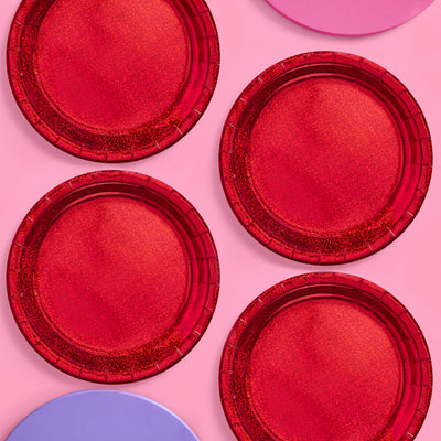 Red Shimmer Plates - 25 paper plates