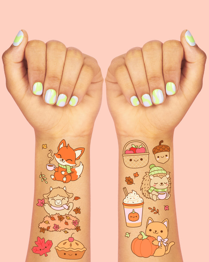 Fall Kawaii Tattoos - 58 temporary tattoos