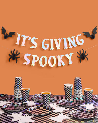 It's Giving Spooky Banner - iridescent foil banner