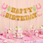 HBD Cowgirl Banner - gold foil banner