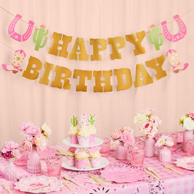 HBD Cowgirl Banner - gold foil banner