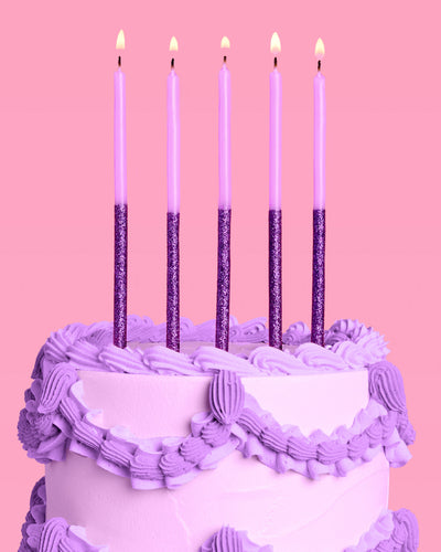 Purple Glitter Candles - 10 birthday candles