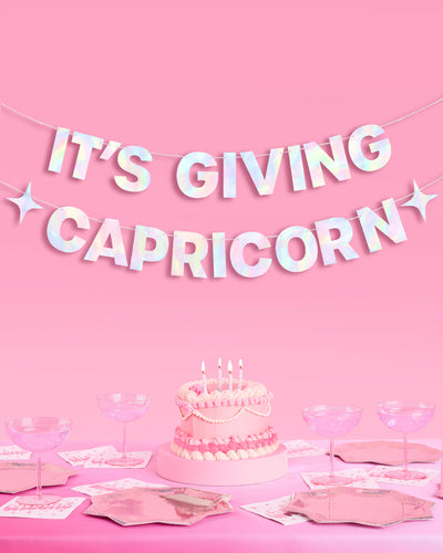 It's Giving Capricorn Banner - iridescent foil banner