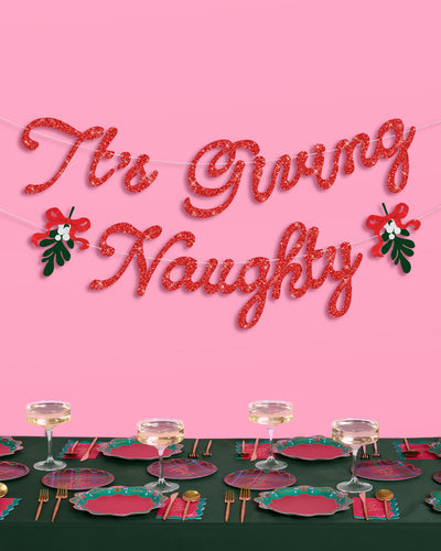 It's Giving Naughty Banner - red glitter banner