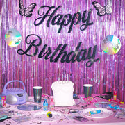 Y2K Birthday Banner - black glitter banner