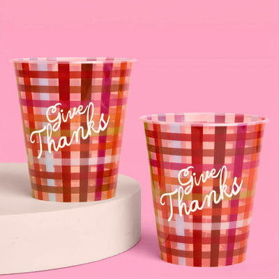 Give Thanks Plaid Cups - 16 fall party cups