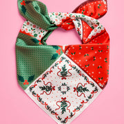 Holly Jolly Headscarf - red + green satin headscarf