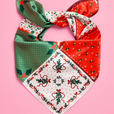 Holly Jolly Headscarf - red + green satin headscarf