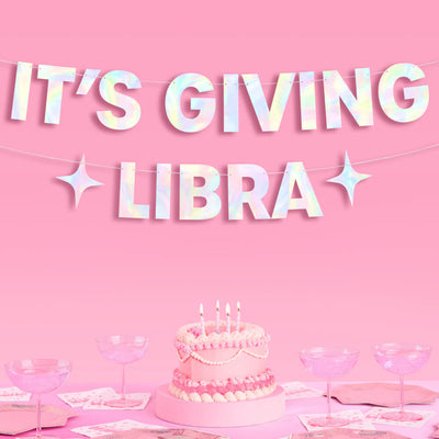 It's Giving Libra Banner - iridescent foil banner