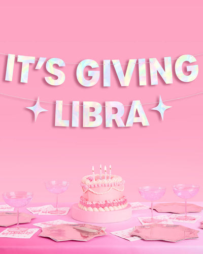 It's Giving Libra Banner - iridescent foil banner