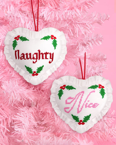 Naughty or Nice Ornament - cross stitch ornament
