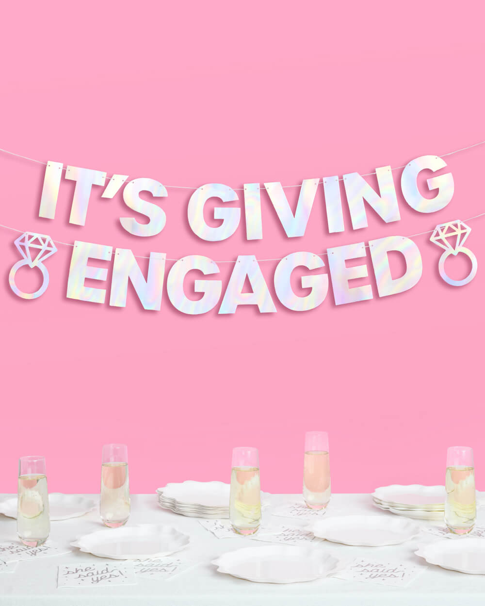 It's Giving Engaged Banner - iridescent foil banner